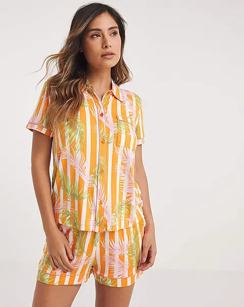 Image of Chelsea Peers Chelsea Peers Palm Leaf Short PJ Set Orange Female 10 QV42601