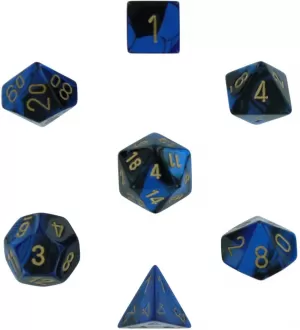 Image of Chessex Gemini Poly 7 Set: Black - Blue/Gold