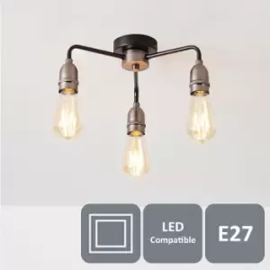 Image of Harper living 3 Light Ceiling Light, Black with Matt Silver, E27/ES Cap Type - Black and Pewter