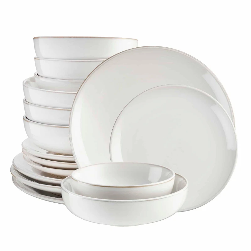 Image of Cooks Professional 16pc Nordic Stoneware Dinnerware Set 4 Person Plate & Bowl Setting in White Size: 16 Pack White Unisex 16 Pack