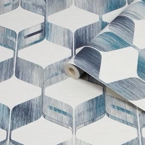 Image of Fresco Maya Blue & cream Geometric Smooth Wallpaper