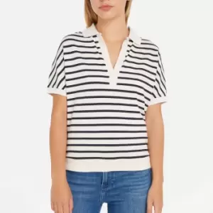 Image of Tommy Hilfiger Womens Relaxed Lyocell Short Sleeve Polo Top - Breton Stripe White/Desert Sky - S