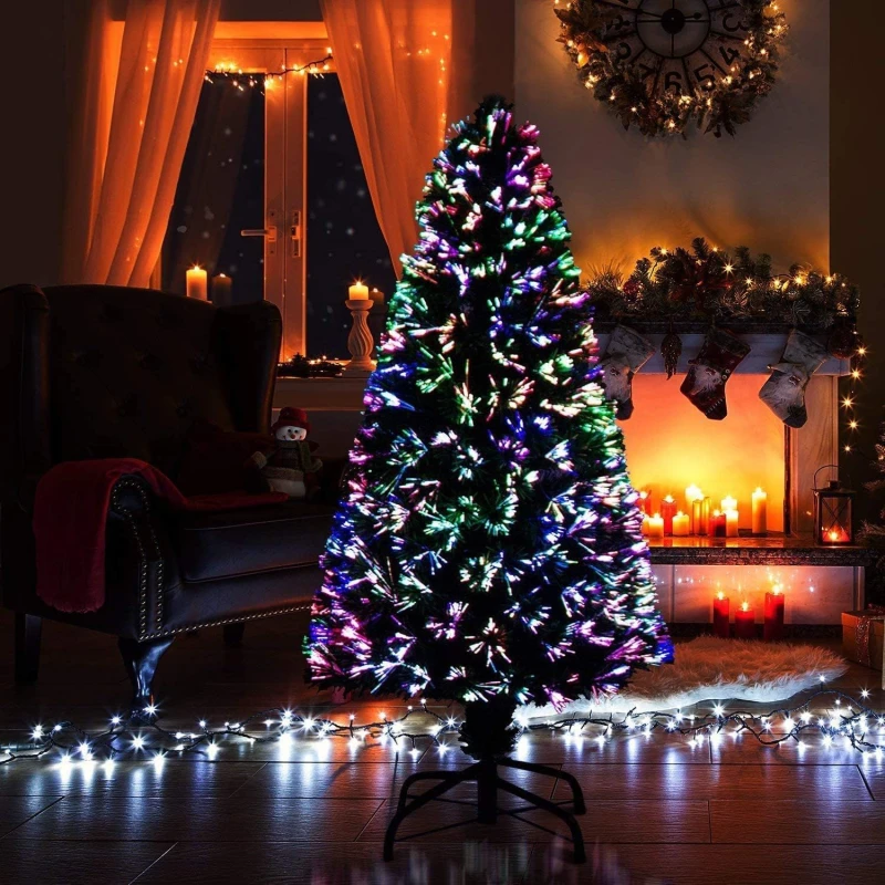 Image of Shatchi 6ft/180cm Multicolour Fibre Optic Christmas Tree LED Pre-Lit in Green Size: 6ft Green Unisex 6ft
