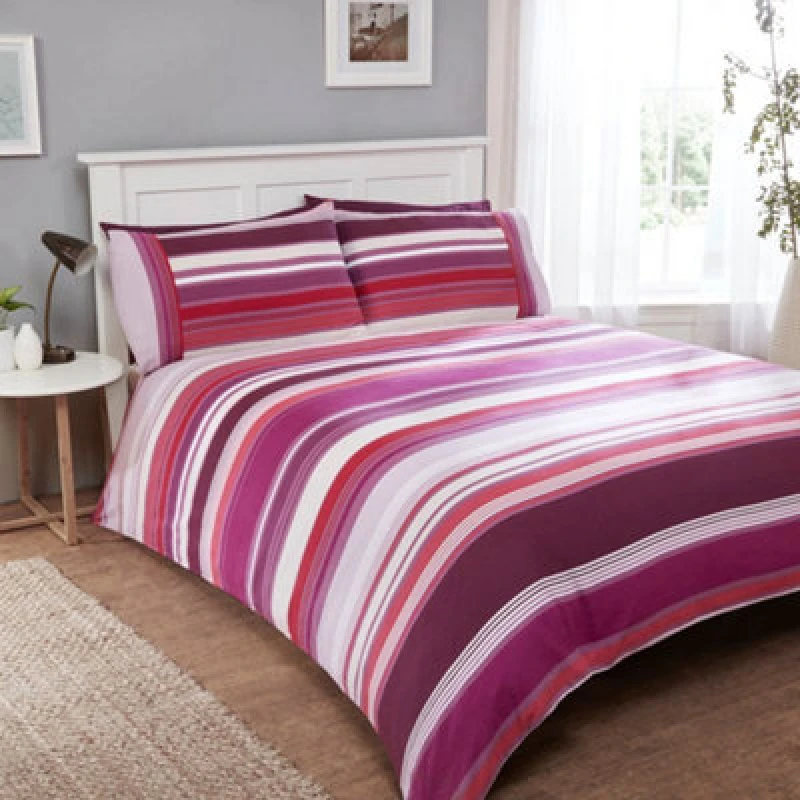 Image of Rapport Home Stratford Stripe Cotton Duvet Set With Pillowcase
