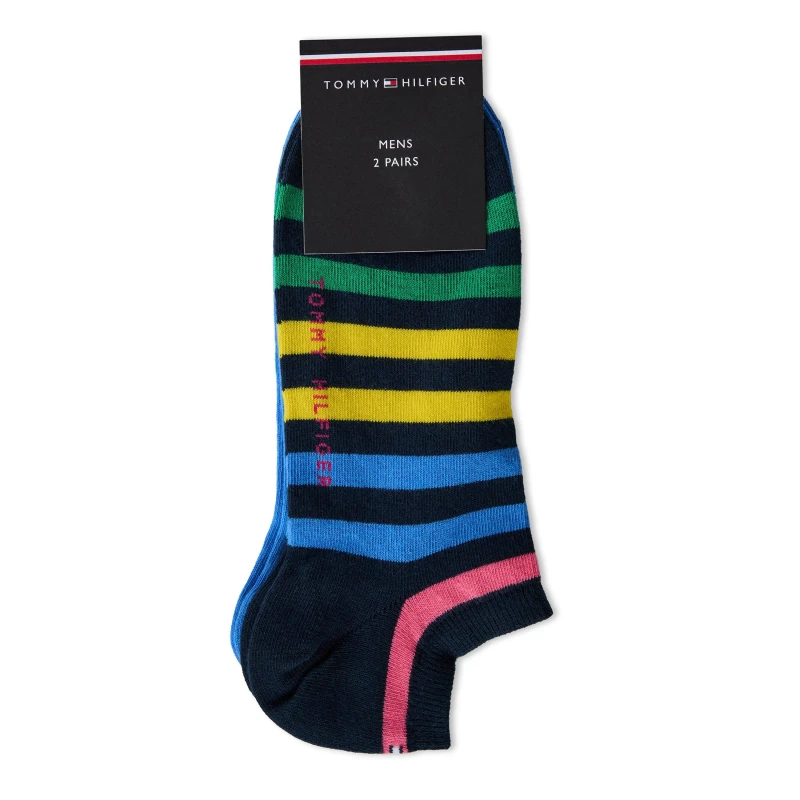 Image of Tommy Hilfiger Duo Striped Trainer Socks 2-Pairs - Blue Blue 6 - 12 Months