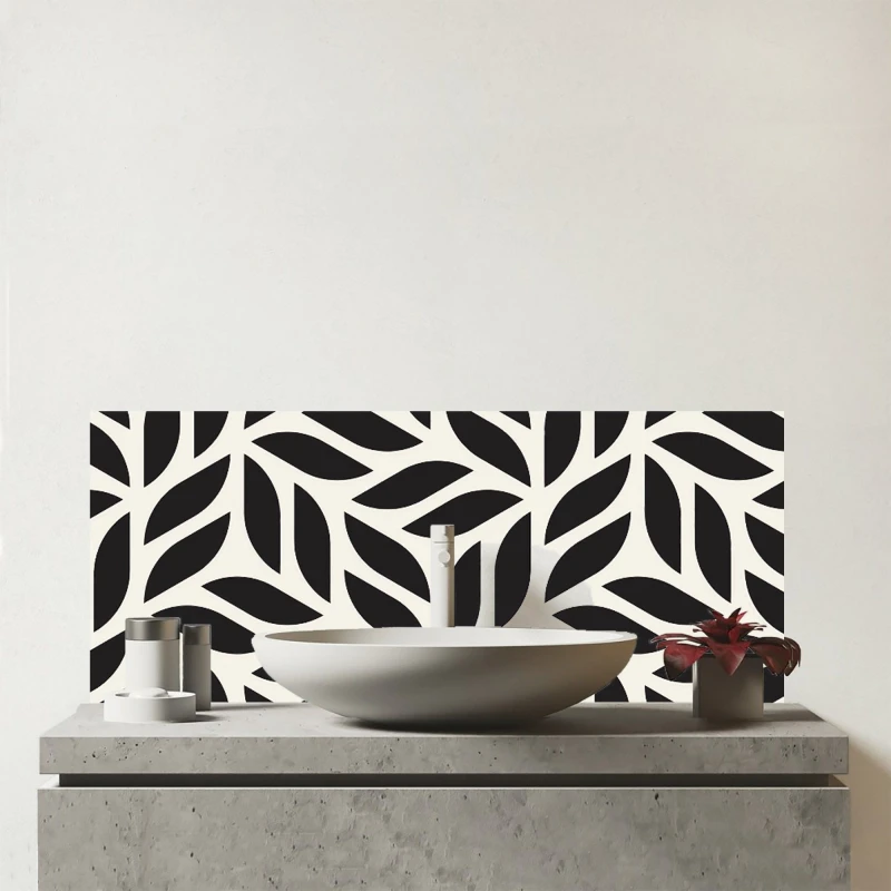 Image of Warren Reed - Designer Modern Stylish Abstract Texture Glass Bathroom Splashback in Black Unisex