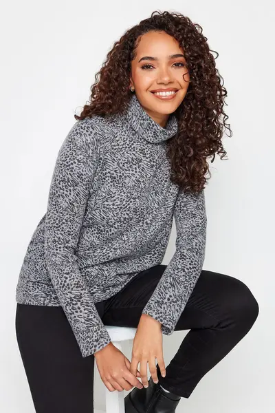 Image of Printed Roll Neck Jumper
