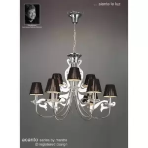 Image of Acanto round suspension 9 E14 bulbs, polished chrome with Black lampshades