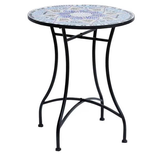 Image of Garden Table, Mosaic Round Patio Side Table with 60cm Ceramic Top