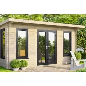Image of Power Sheds 16 x 10ft Central Doors Pent Notched Logs Log Cabin