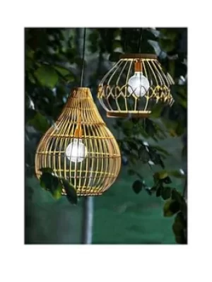 Image of Peaktop Teamson Home Open Weave Droplet Shade Wicker Solar-Powered Pendant Light