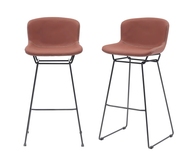 Image of Moderna MMT Bar Stools Set of 2, Tan PU Leather, Sleigh Legs & Retro Style for Breakfast Bar, 47.5x50.5x99.5cm (Tan) in Light Tan Light Tan Unisex 47