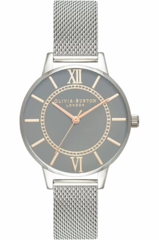 Image of Wonderland Grey Dial Pale RG & Silver Mesh Watch OB16WD86