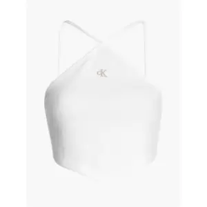 Image of Calvin Klein Jeans Waffle Halter Neck Top - White