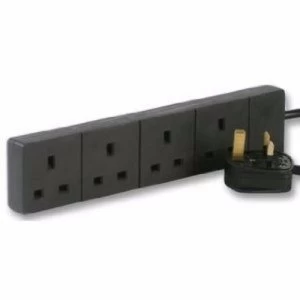 Image of Zexum Black UK 3 Pin Plug 4 Gang Extension Lead - 2 Metres