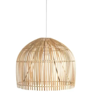 Image of Searchlight Bali 1 Light Pendant, Bamboo Shade, Black Suspension