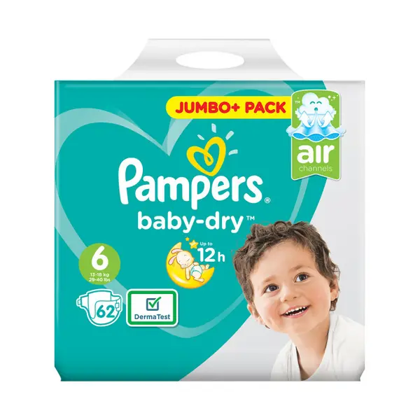 Image of Pampers Baby Dry Size 6 Jumbo Plus Pack 62 Nappies