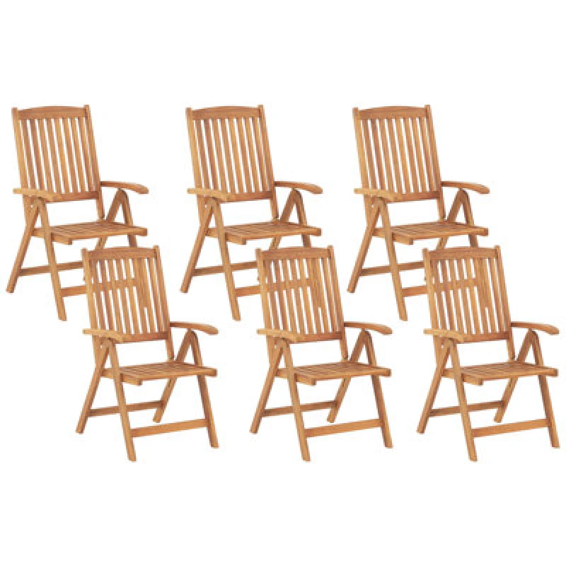 Image of Beliani Set Of 6 Garden Chairs Java Acacia Wood Light Brown