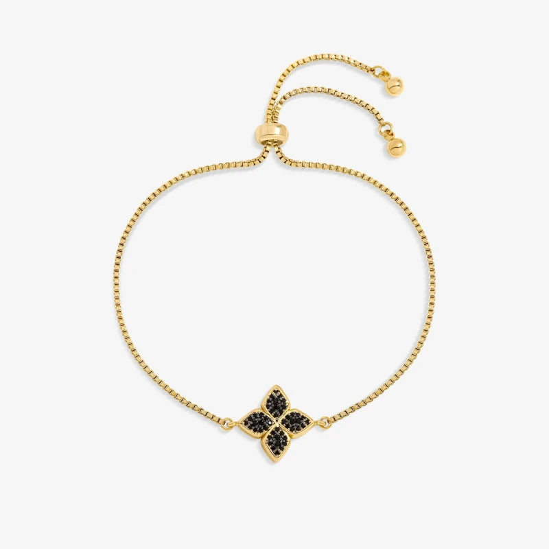 Image of Jon Richard 14K Gold Plated Jet Druzy Stone Clover Bracelet Huggie Earrings One Size Gold 39181510000