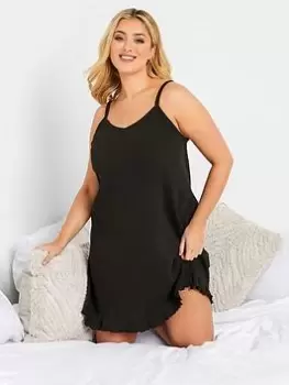 Image of Yours Black Frill Ribbed Chemise