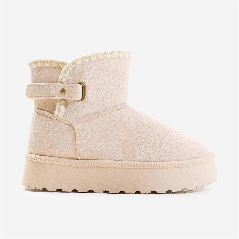 Image of Where's That From 'Zyla' Flatform Fur Lining Ankle Boot With Velcro Fastening Cream