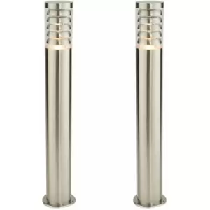 Image of 2 pack Outdoor Garden Bollard Light 80cm Brushed Steel 9W Outside Lamp Post IP44