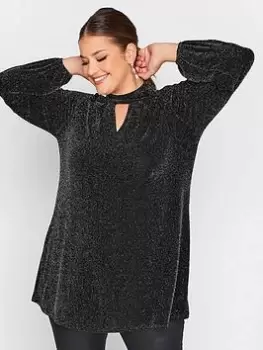 Image of Yours Party Keyhole Bellow Sleeve Top - Silver, Size 18, Women