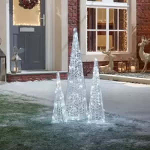 Image of The Winter Workshop - Set of 3 Spun Acrylic Christmas Pyramids Decoration - Cool White