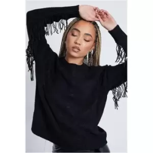 Image of I Saw It First Black Cable Fringe Detail Jumper - Black
