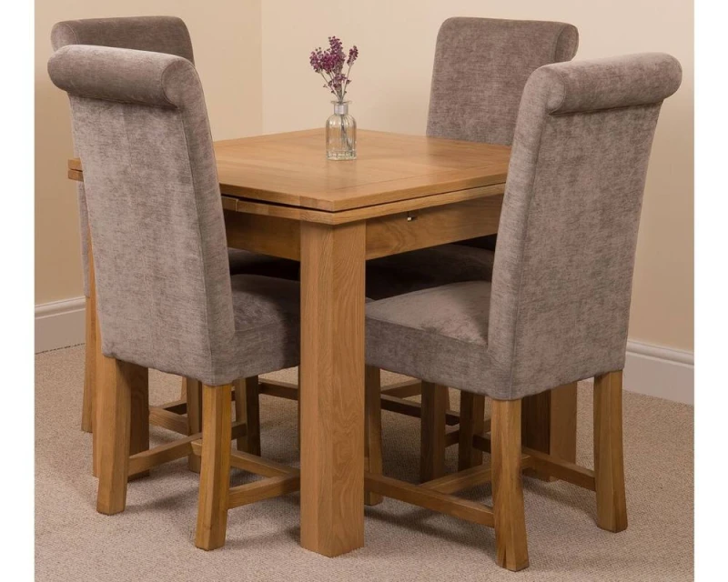 Image of Thats Furniture Richmond 90-150cm Oak Extending Dining Table + 4 Washington Fabric Chairs in Grey Grey Unisex
