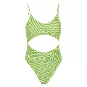 Image of Missguided Geometric Print Cut Out Swimsuit - Green