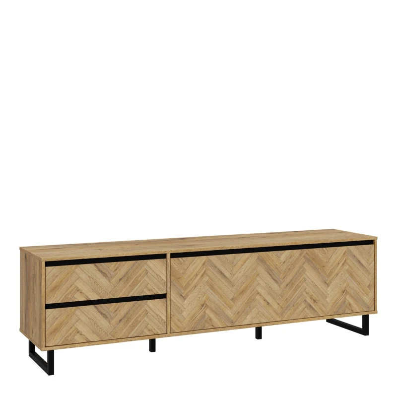 Image of Nikomedes TV Unit In Spica Oak/Matt Black/Bartex Oak 8NMST121LM570