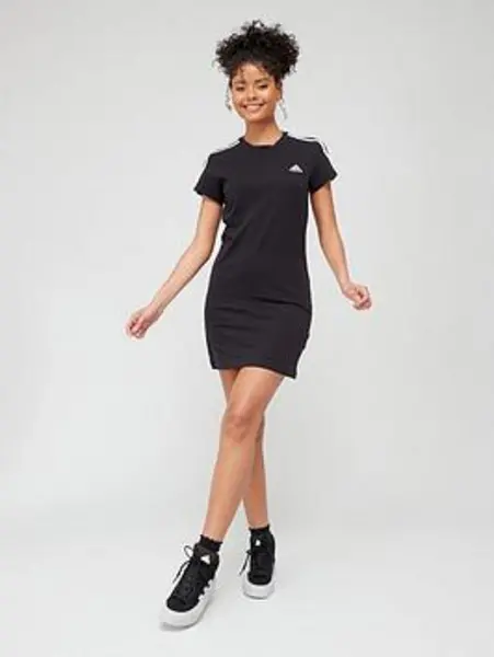 Image of Essentials 3-Stripes Fitted T-Shirt Dress in Cotton Jersey