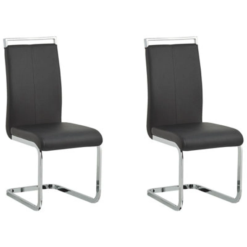 Image of Beliani Set Of 2 Dining Chairs Greedin Faux Leather Black