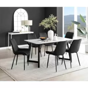 Image of Furniture Box Carson White Marble Effect Dining Table and 6 Black Pesaro Black Leg Chairs