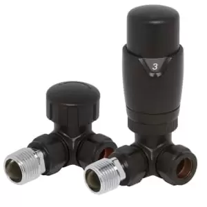 Image of Wickes Black Round Corner TRV and Lockshield Valves - 105mm x 65mm