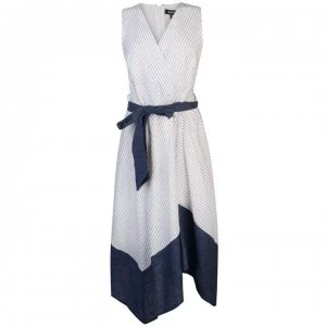 Image of DKNY Sleeveless V Neck Tie Dress - Ivory/Indigo