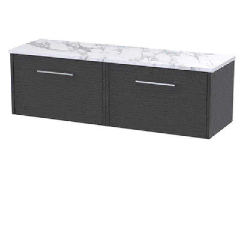 Image of Nuie Hudson Reed Juno Wall Hung 1-Drawer Vanity Unit & Carrera Marble Worktop, Countertop Basin Unit In Graphite Grey Woodgrain, 600mm