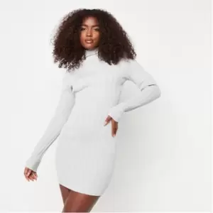 Image of Missguided Recycled Rib High Neck Knit Mini Dress - Grey