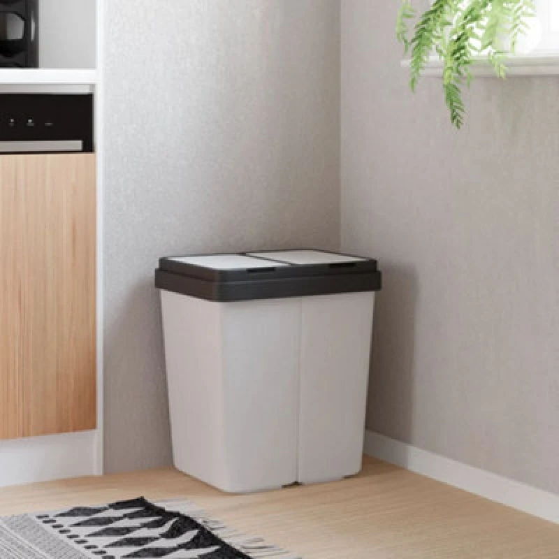 Image of Vidaxl Dual Bin With Two Separating Compartments White 2X25 L