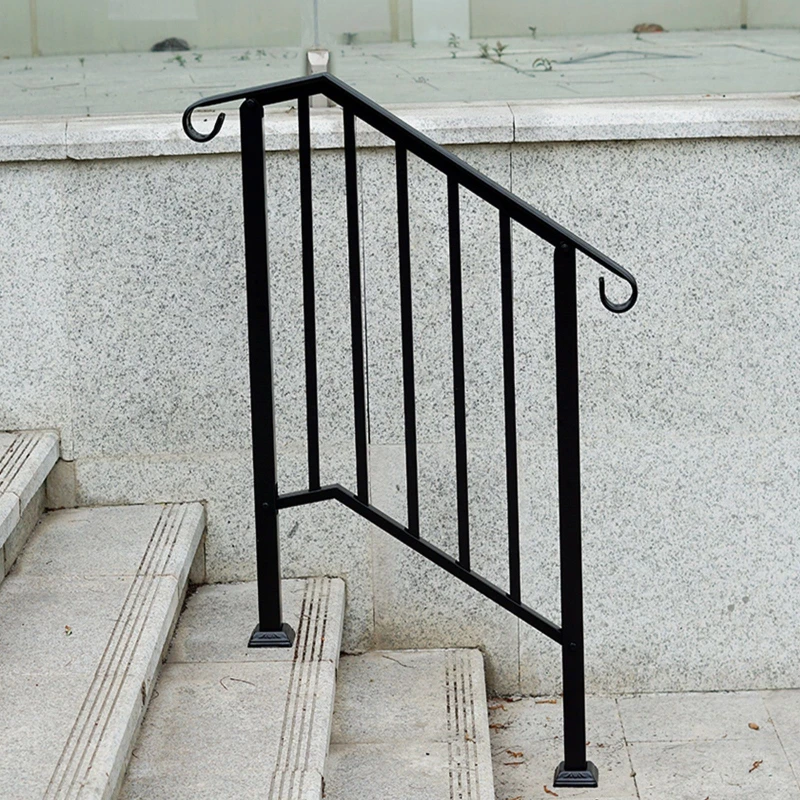 Image of Gr8 Garden Outdoor Black Steel Handrail 2 Steps Garden Stairs Safety Grab Bannister Rail Black