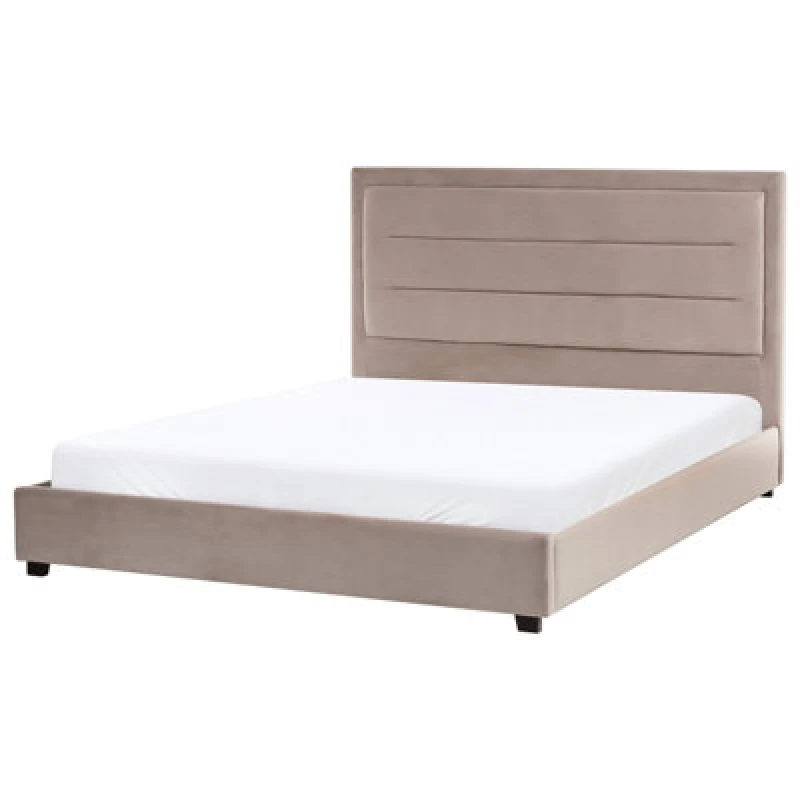Image of Beliani Bed Velvet Rouen 160 X 200 Cm (Eu King Size) Taupe