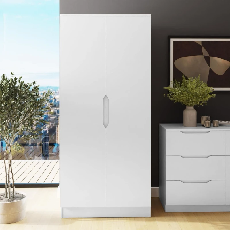 Image of FWStyle FWStyle Luno 2 Door White Modern Double Wardrobe White One Size Unisex 5056413129802