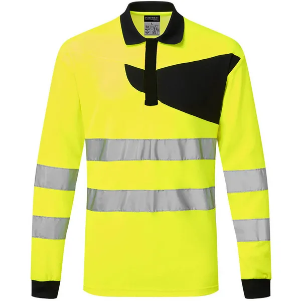 Image of Portwest PW2 Hi Vis Long Sleeve Polo Shirt PW220YBRXXXL Colour: Yellow / Black