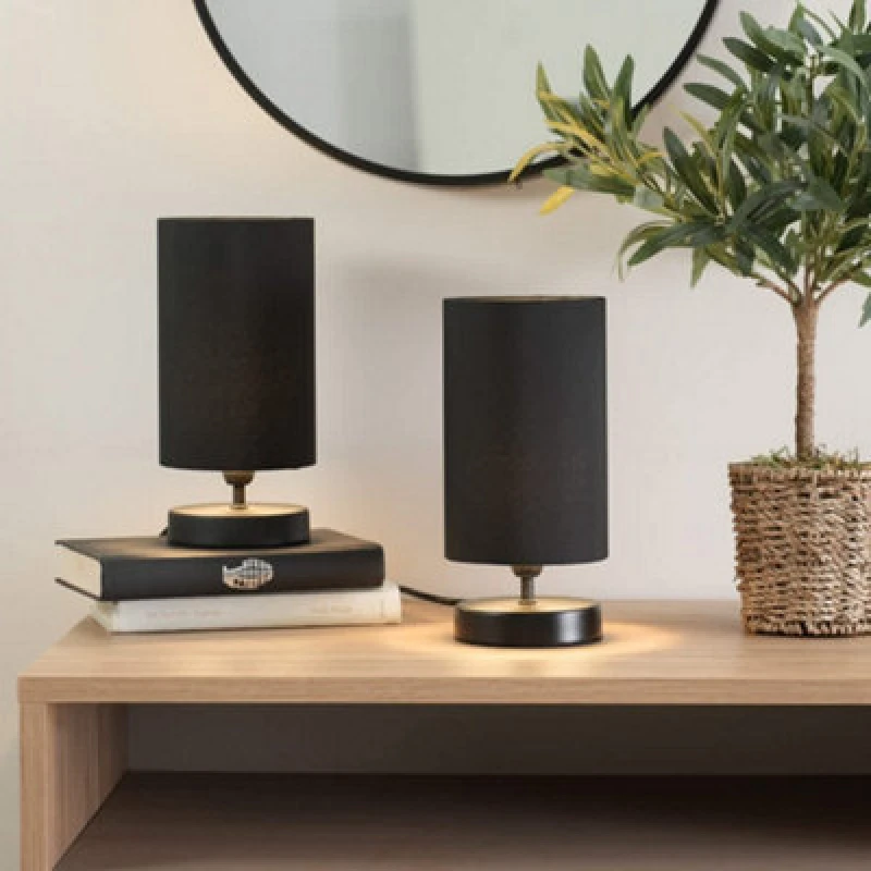 Image of ValueLights ValueLights Francis Matte Black Dimmable Touch Table Lamp with Fabric Shade Black One Size Unisex 5016529269373