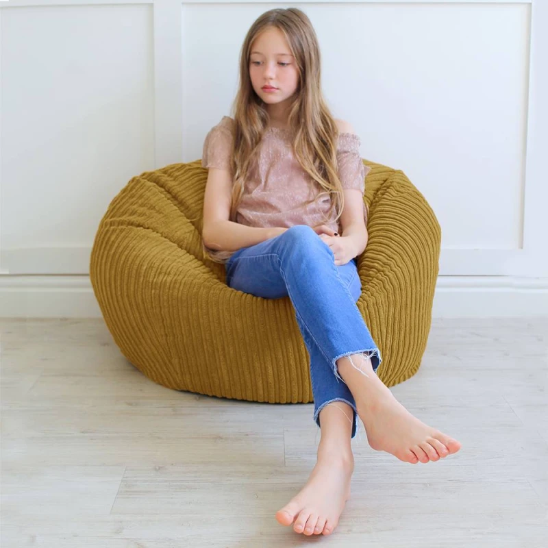 Image of rucomfy Beanbags rucomfy Indoor Classic Kids Bean Bag Chair - Jumbo Cord Slouchbag in Mustard Mustard Unisex