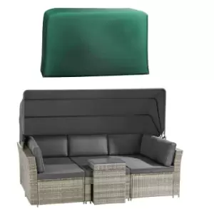 Image of Garden Gear California Rattan Daybed with Cover - Natural/Dark Grey