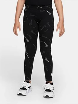 Image of Nike Older Girls NSW Favourite All Over Print Tights - Black, Size M=10-12 Years, Women