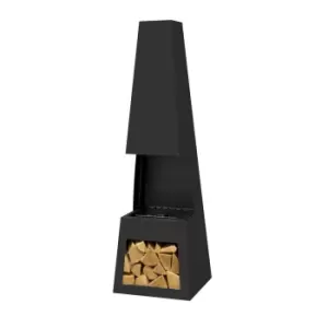 Image of Dellonda Outdoor Chiminea Fireplace Fire Pit Firewood Storage Black Steel DG107