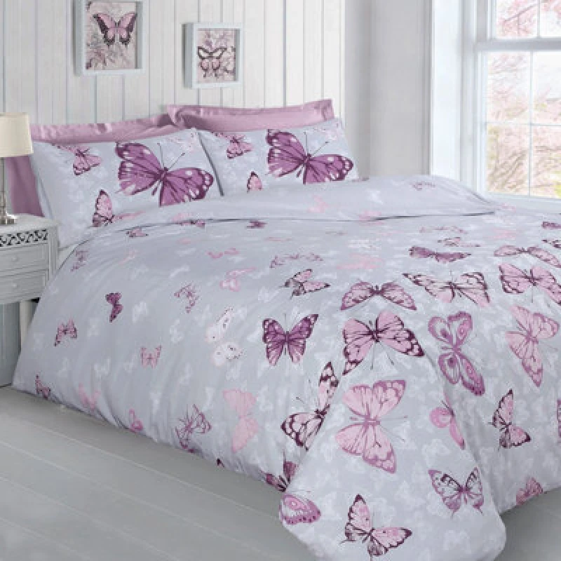 Image of Velosso Nature-Inspired Floral & Butterfly Design Duvet Cover Set With Pillowcases, Easy-Care Lightweight Bedroom Decor - Multicolour